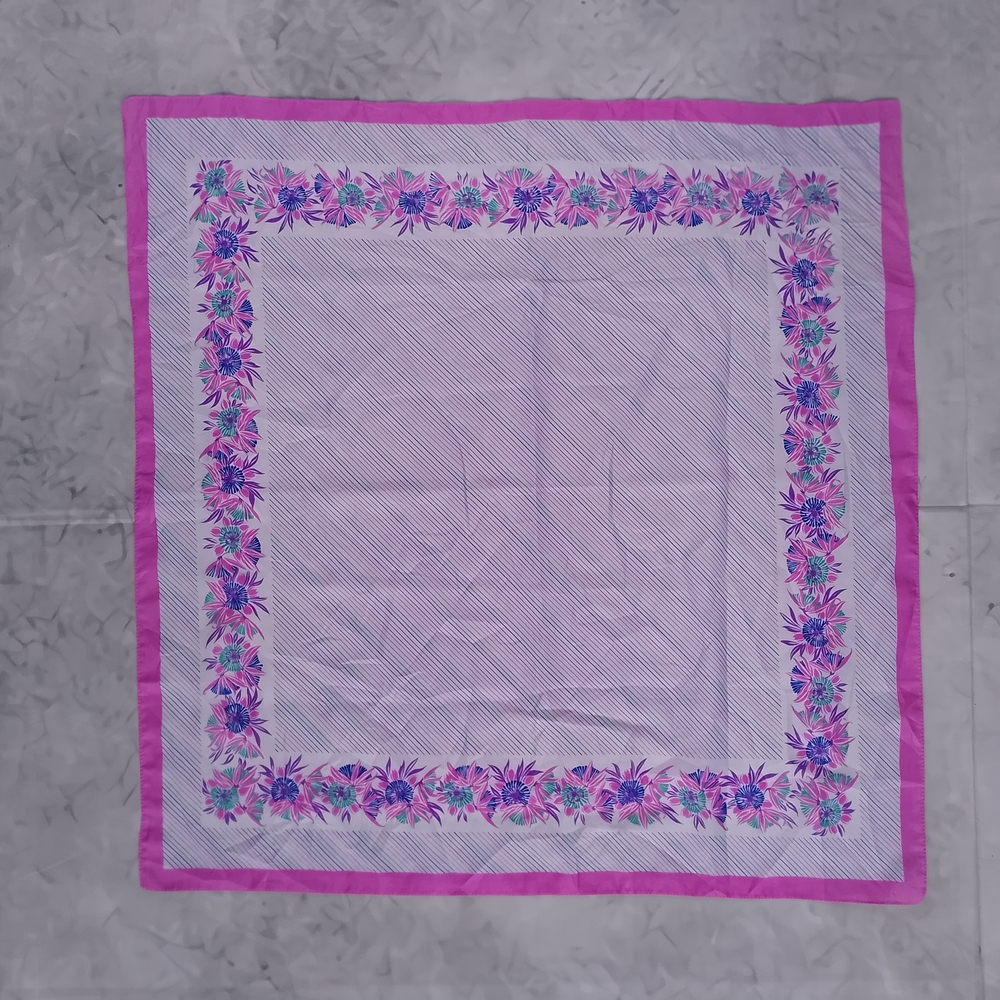 Vintage Floral Silk Scarf Purple White Square Scarf 26” Retro Neck Head Scarf - Picture 4 of 12